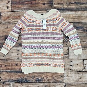 Lauren Ralph Lauren Sweater Women's 1X Boat Neck Tribal Fair Isle Cotton Wool